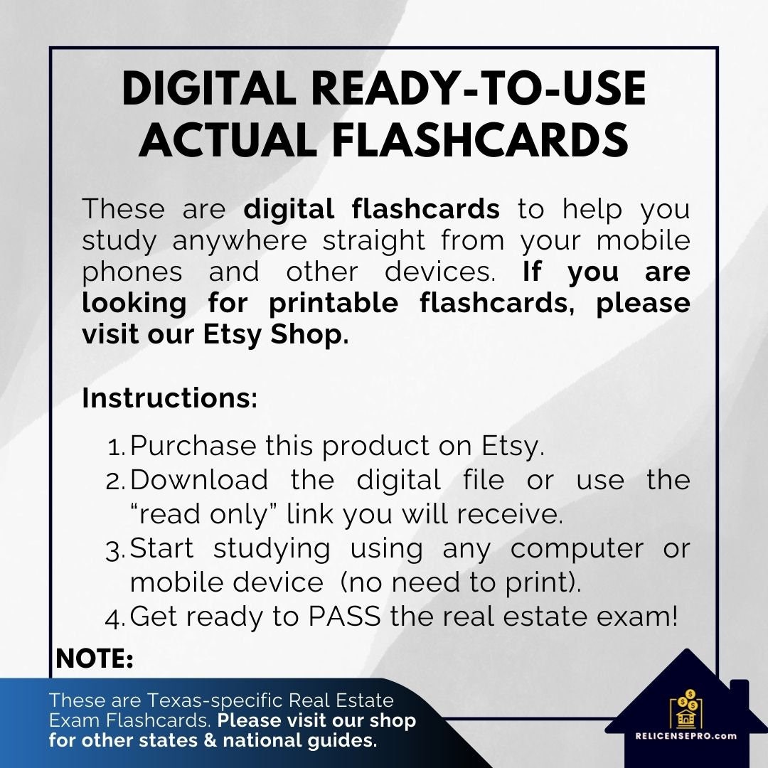 Texas Real Estate Exam Flashcards, DIGITAL Real Estate Exam Flashcards
