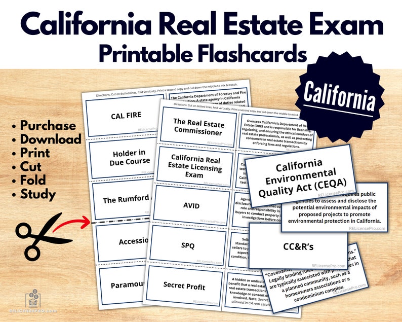 California Real Estate PRINTABLE Flashcards, Flashcards for the ...
