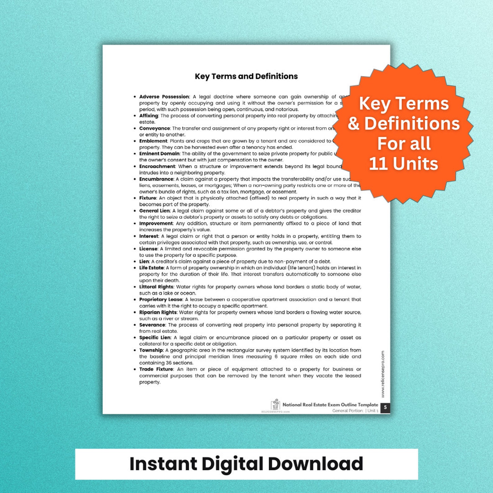 PSI Real Estate Exam, Note Taking Outline Template for the PSI Real