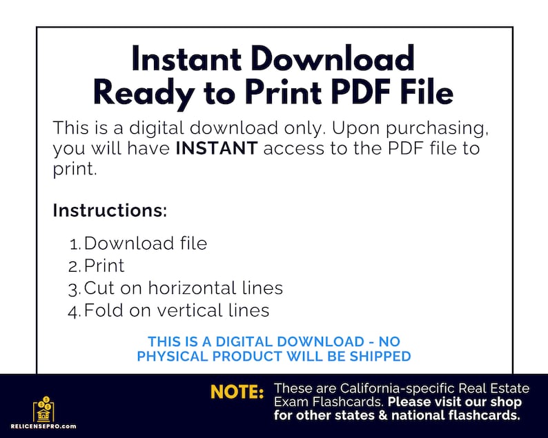 California Real Estate PRINTABLE Flashcards, Flashcards for the ...