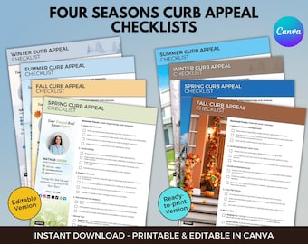 Lot de listes de contrôle pour l'attrait extérieur : Agenda d'extérieur de maison Four Seasons (imprimable et modifiable)