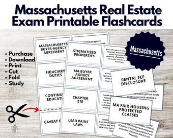 Fiches d'examen pour l'immobilier dans le Massachusetts : guide d'étude imprimable (PDF)