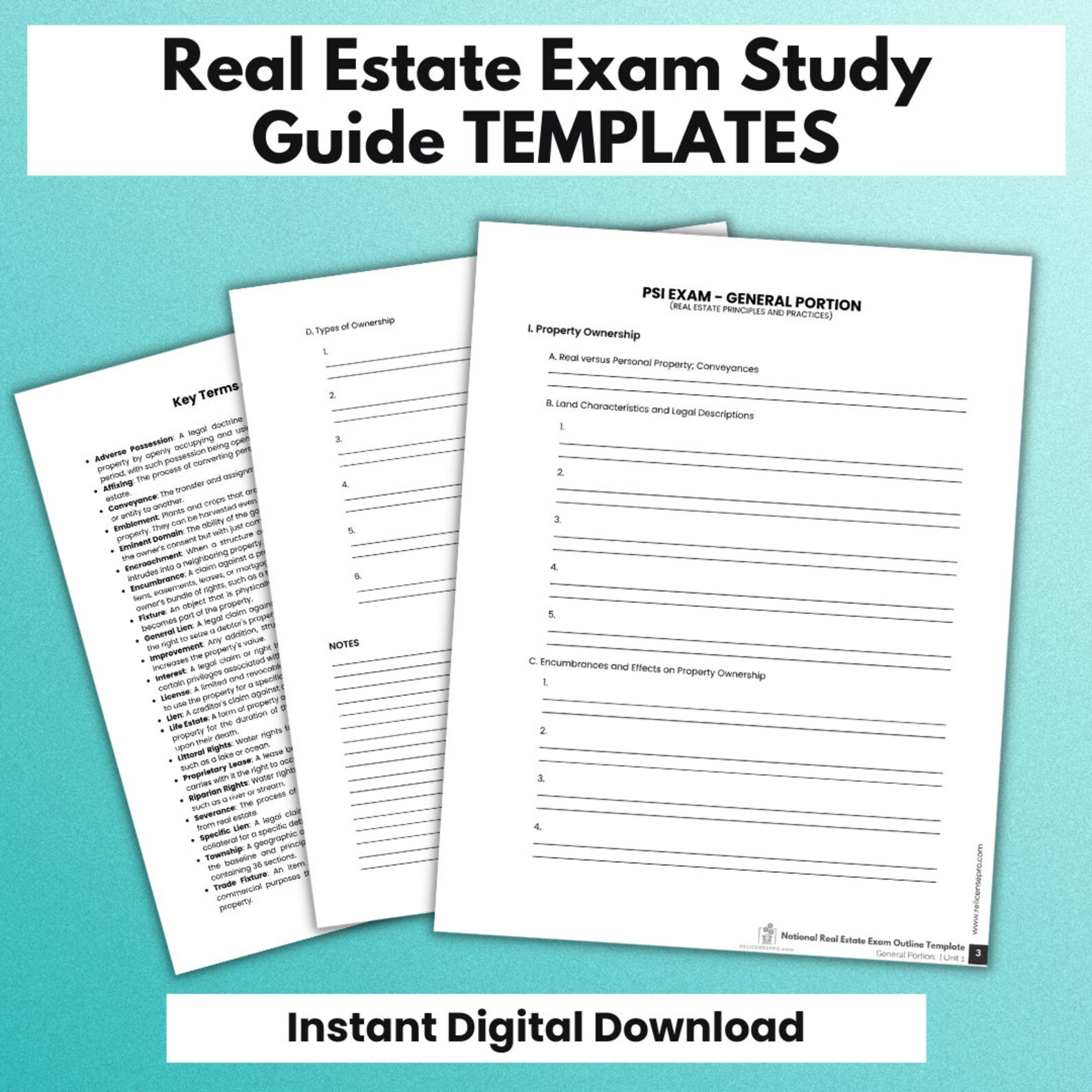 PSI Real Estate Exam, Note Taking Outline Template for the PSI Real