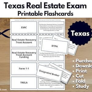 Flashcard per esami immobiliari in Texas, Preparazione agli esami immobiliari in Texas, Flashcard stampabili per immobili, Vocabolario immobiliare Texas