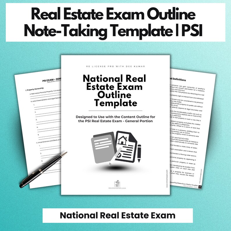 PSI Real Estate Exam, Note Taking Outline Template for the PSI Real