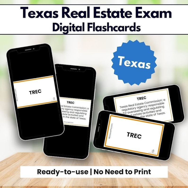 Texas Real Estate Exam Flashcards, DIGITAL Real Estate Exam Flashcards Texas, Real Estate Exam