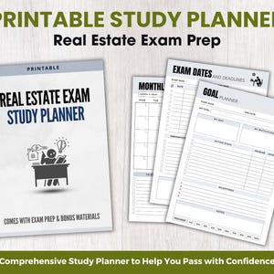 Real Estate Exam Study Planner Printable PDF File