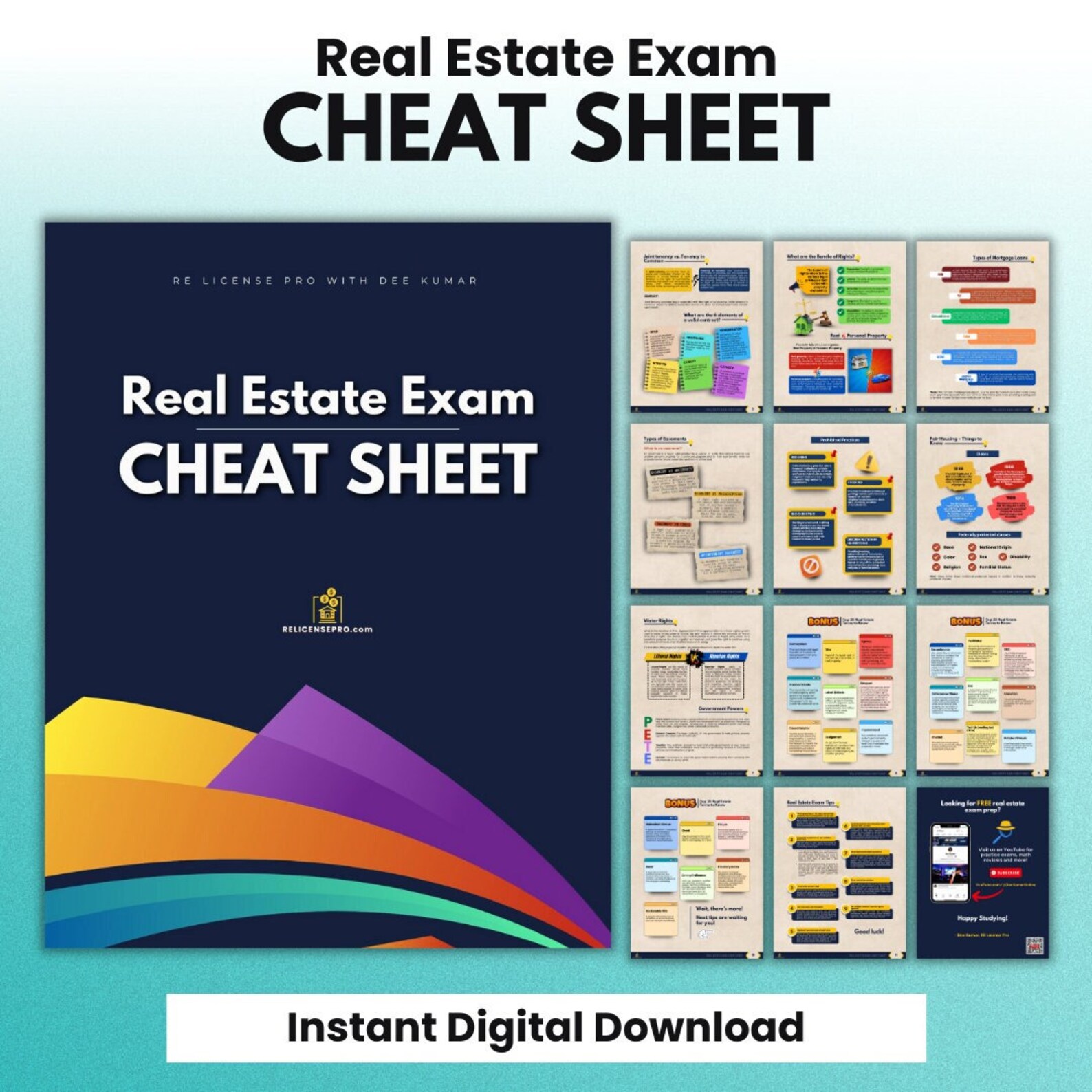 Real Estate Exam Cheat Sheet Real Estate Study Guide for the Etsy