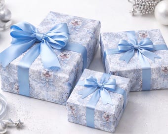 Papel de regalo de bulldog azul, papel de regalo para amantes de los perros, diseño barroco de lujo