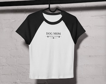 Camiseta Dog Mom Social Club - Camiseta corta Dog Mom, camiseta raglán de microcanalé Dog Mom, negra/rosa