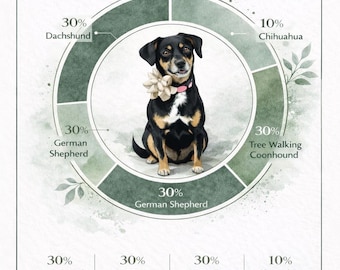 Retrato de ADN de perro personalizado, gráfico circular de raza de mascota personalizado (descarga digital)