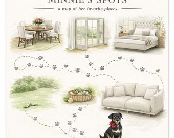 Impresión personalizada de mapas de lugares favoritos de tu perro, retrato personalizado (descarga digital)