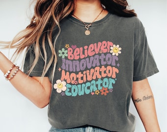 Believer Innovator Motivator Educator Dtf, Teacher Design, Gift For Teacher, Back To School Tee, Motivation T-Shirt, SA678