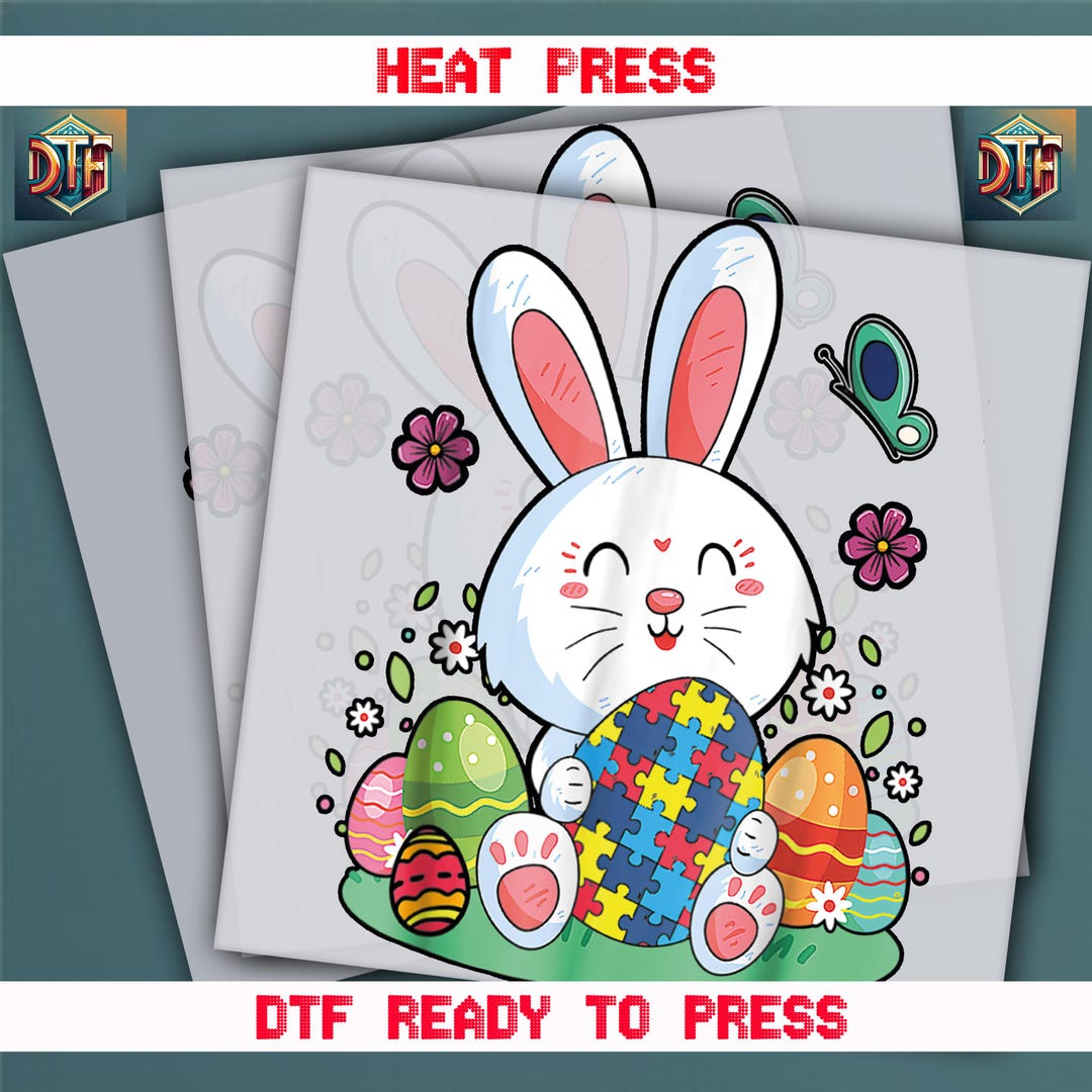 Happy Easter Bunny With Autism Puzzle, Easter Design, Heat Transfer ...