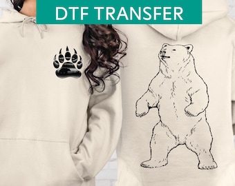 Bear Hoodie, Grizzly Bear Unisex Adult Sweatshirt, Pullover Hoodie, Bear's Paw Pocket, Woodland Animal  SA247, Ready To Press Dtf Transfer