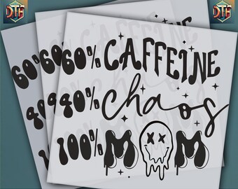 Caffeine and Chaos Shirt, Mom Life T-Shirt, Coffee T-Shirt, Gift For Mom, Caffeine and Chaos Tee, SA660, Ready To Press Dtf Transfer