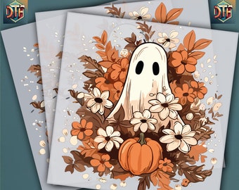 Halloween Ghost Pumpkin, Halloween Design, Ready to Press DTF Transfer, Iron on Decal, Direct to Film Transfer, Halloween DTF