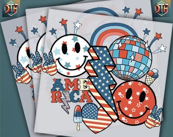 Retro America Emoji Design DTF Transfer – 4th of July Dtf - Minimalist Patriotic Shirt Design – Red White Blue Ready to Press Print