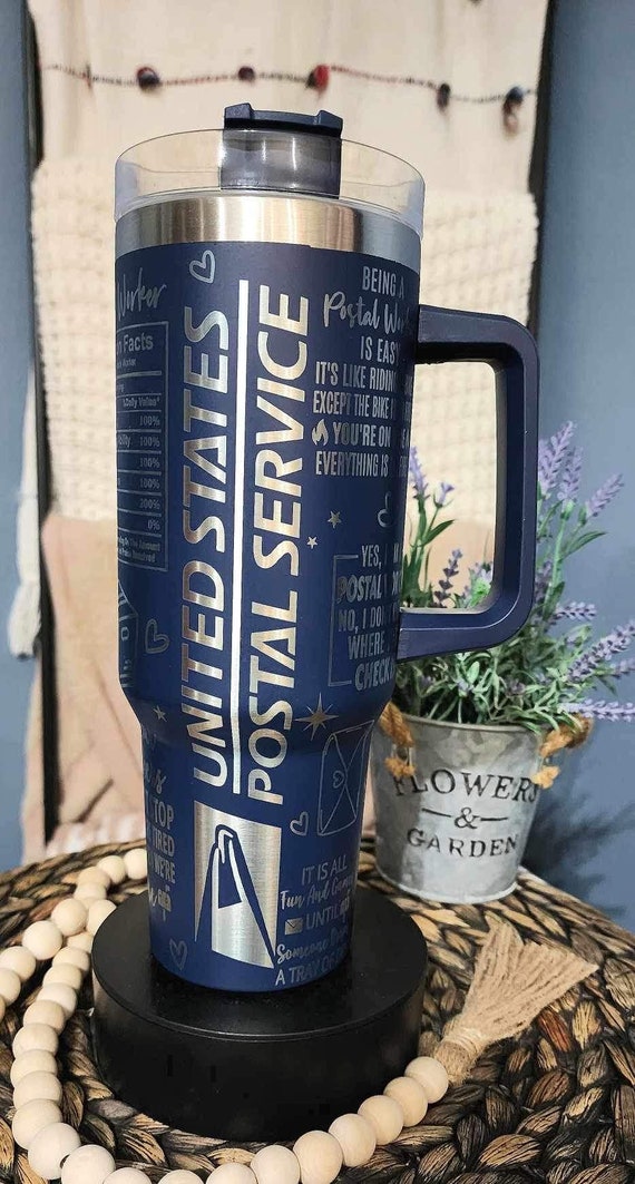 40oz Laser Engraved USPS, Mail Delivery Driver, Tumbler With Handle, Lid, & Straw