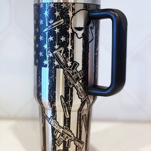 40oz Laser Engraved Second Amendment, America, Freedom, Tumbler With Handle, Lid, & Straw