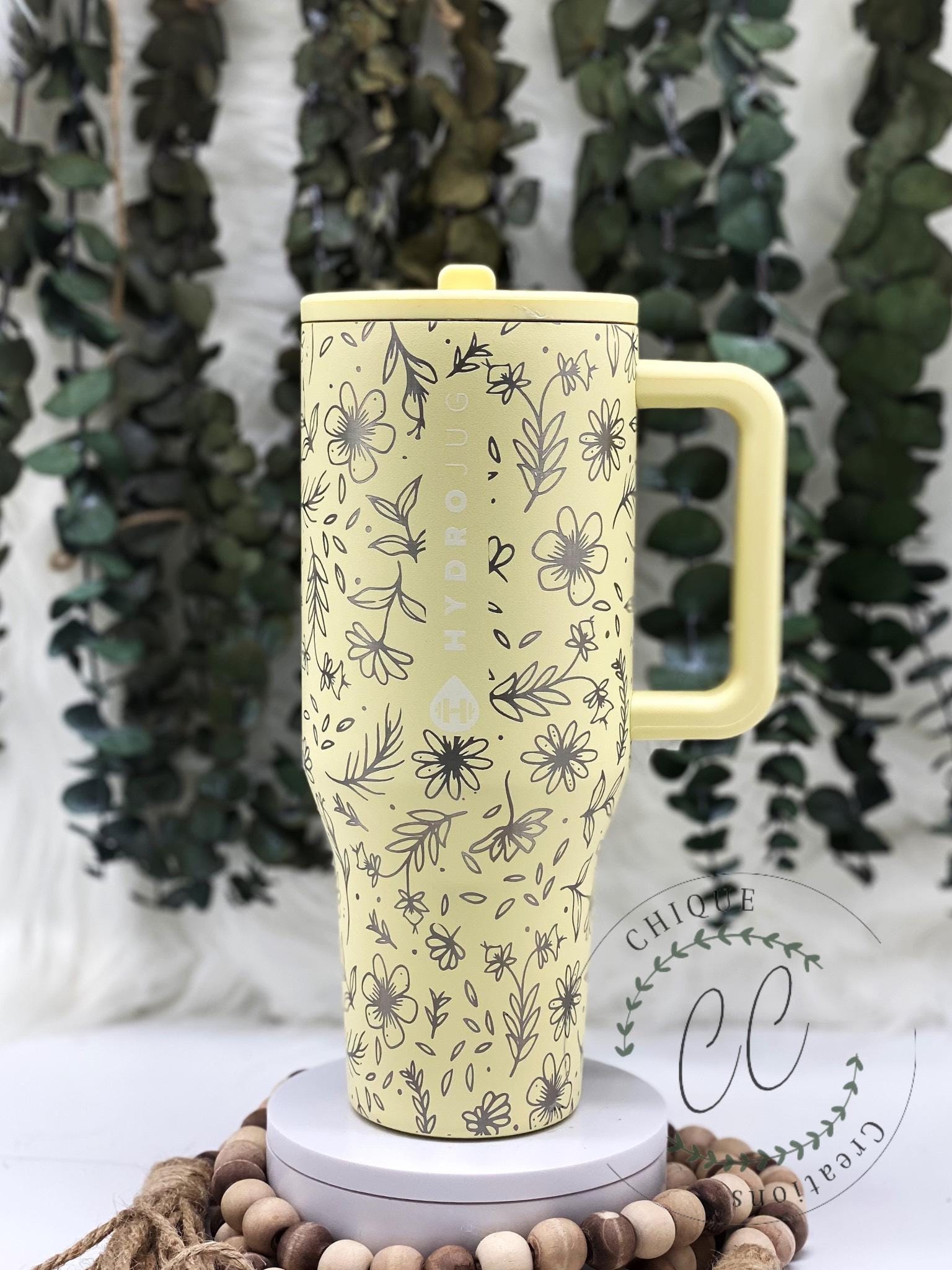 40oz Hydrojug Traveler Laser Engraved Pretty Floral Tumbler, Leak