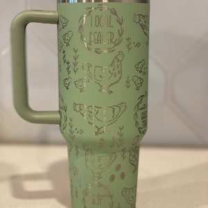40oz Laser Engraved Chicken Tumbler With Handle, Lid, & Straw