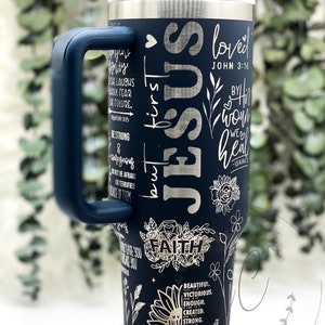Laser Engraved Women's Bible Verse, Jesus Tumbler With Handle, Lid, & Straw