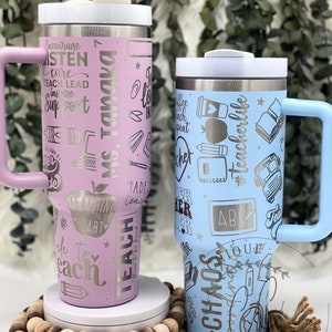 40oz Laser Engraved Teacher, Teacher Appreciation Tumbler With Handle, Lid, & Straw