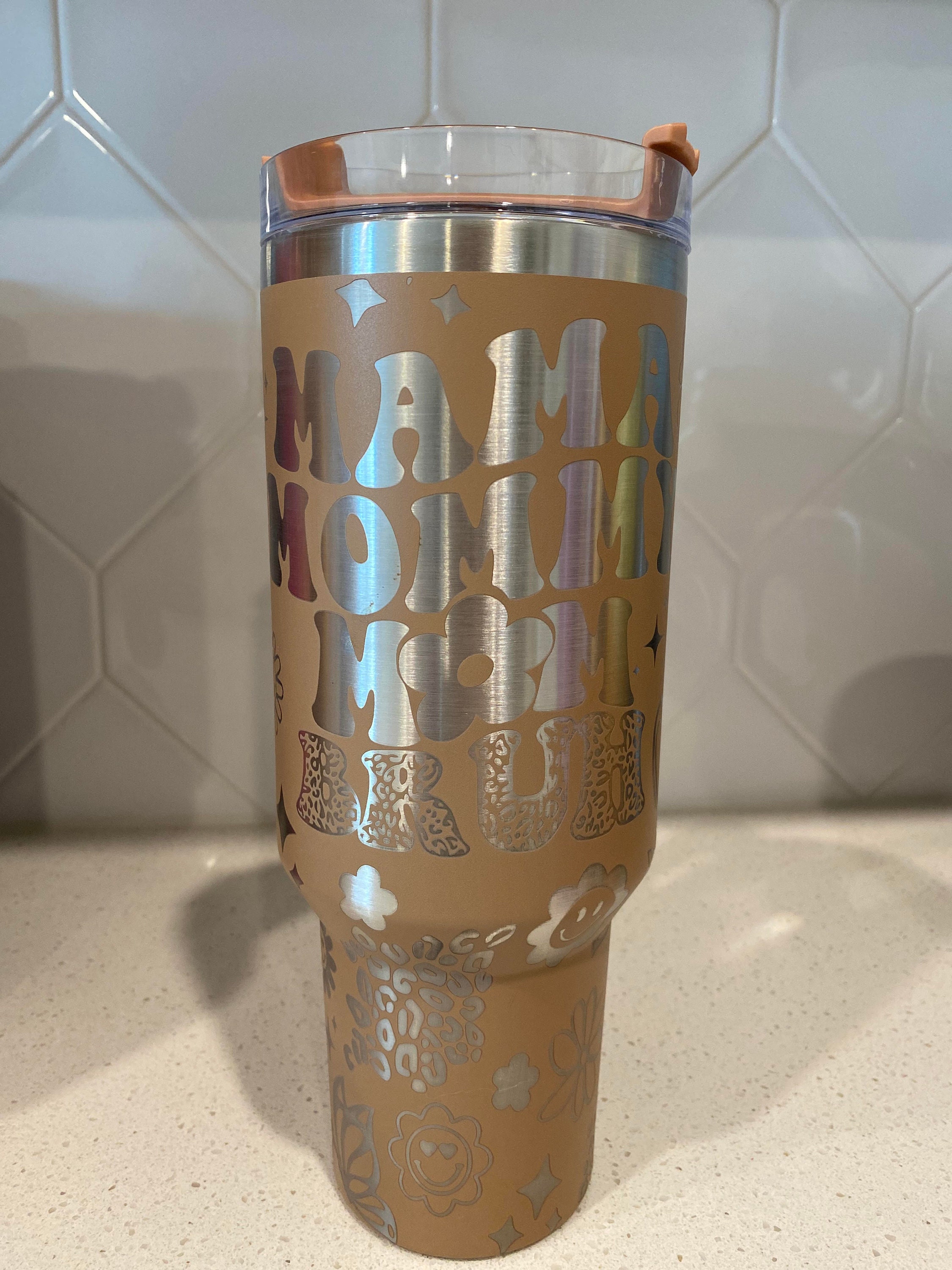 R♡mama 40oz Laser Engraved Mama, Mommy, Mom, Bruh, Tumbler With Handle