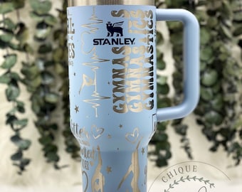 Lasergravierte Gymnastikbecher mit Griff, Deckel und Strohhalm
