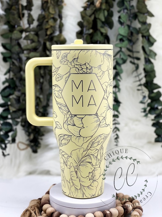 40oz Hydrojug Traveler Laser Engraved Mama Hexagon Floral Tumbler