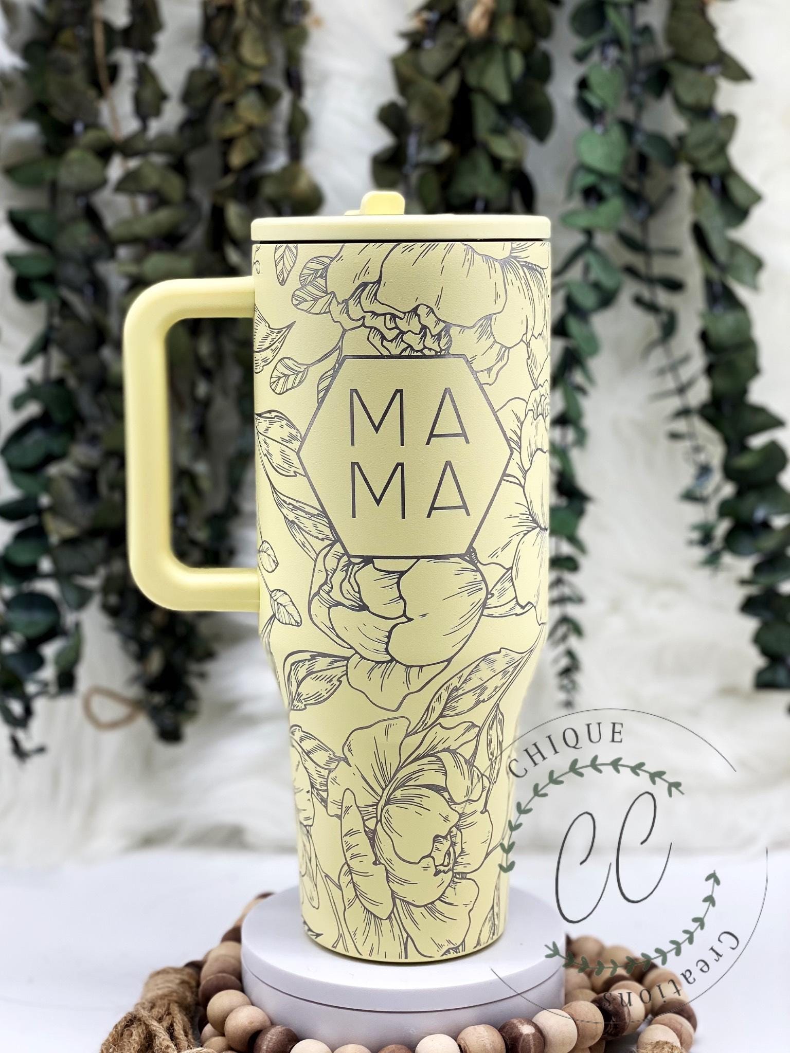 40oz Hydrojug Traveler Laser Engraved Mama Hexagon Floral Tumbler