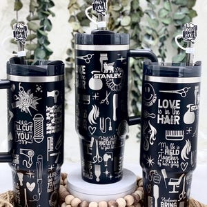 40oz Laser Engraved Hair Dresser Tumbler With Handle, Lid, & Straw