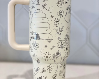 Laser Engraved Honey Bee Tumbler With Handle, Lid, & Straw