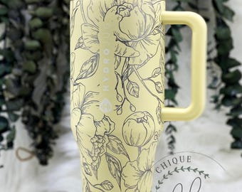 40oz Hydrojug Traveler Laser Engraved Mama Hexagon Floral Tumbler