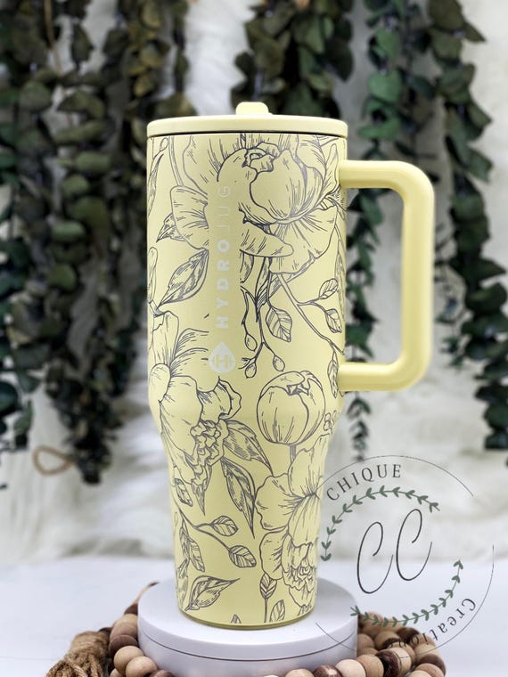40oz Hydrojug Traveler Laser Engraved Mama Hexagon Floral Tumbler