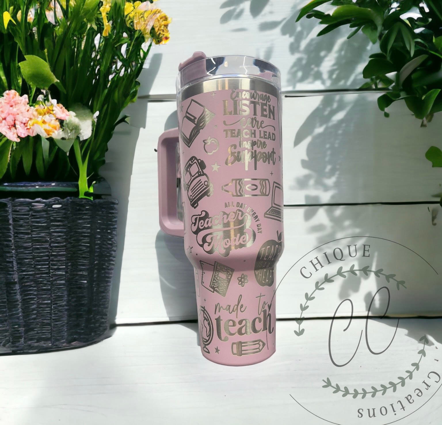 40oz Laser Engraved Teacher, Teacher Appreciation Tumbler With Handle ...