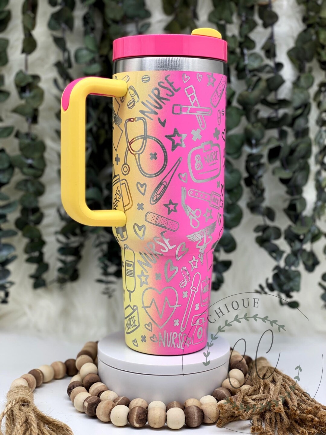 Laser Engraved Nurse RN Tumbler With Handle, Lid, & Straw Etsy