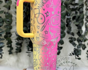 Laser Engraved Nurse RN Tumbler With Handle, Lid, & Straw