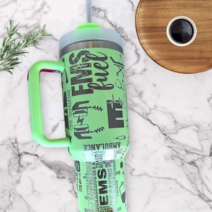 Laser Engraved EMS, EMT, First Responder Tumbler With Handle, Lid, & Straw