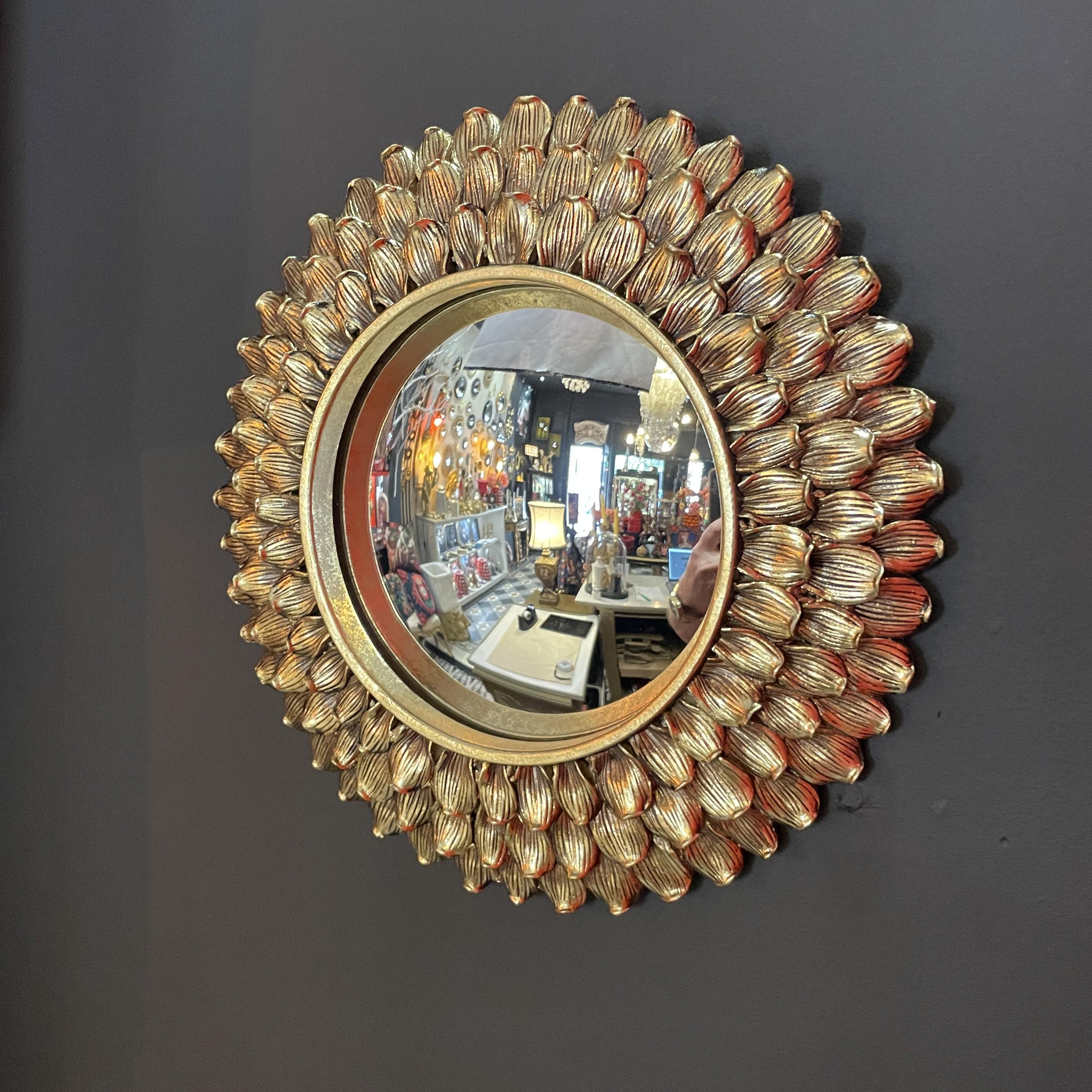 Miroir Soleil Sunburst œil de sorcière en laiton doré mid-century années 60 Miroir Soleil Sunburst œil de sorcière en laiton doré mid-century années 60