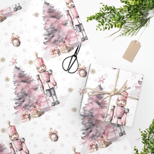 Christmas tree / Nutcracker Wrapping Paper/ Pink water colors/one piece not a roll