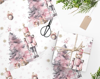 Christmas tree / Nutcracker Wrapping Paper/ Pink water colors/one piece not a roll