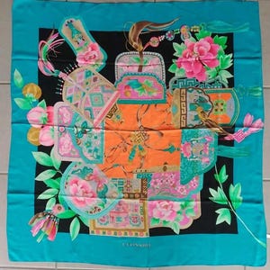 100% Silk Vintage Scarf Léonard PARIS turquoise blue