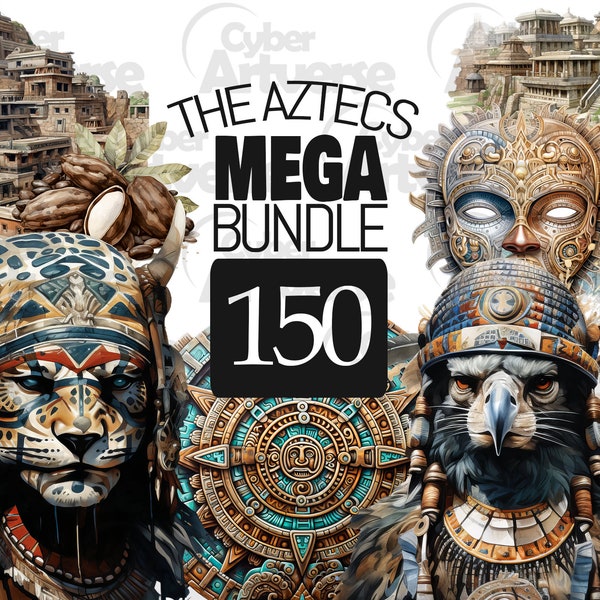 MEGA-BUNDLE Das Azteken-Aquarell-Clipart-Set – Kraftvolle mesoamerikanische Kultur für Scrapbooking, Junk Journaling und Papierhandwerk