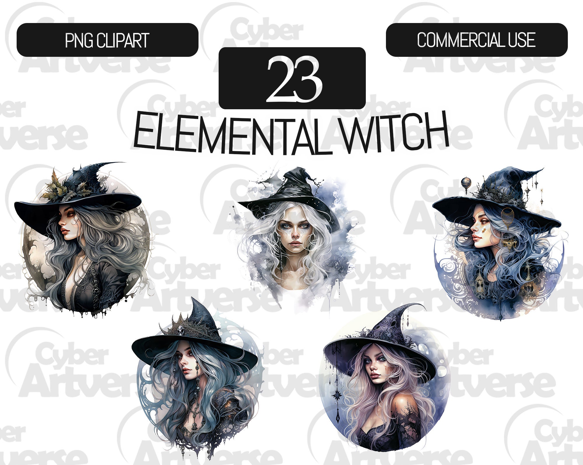 Watercolor Elemental Witch Clipart Set: PNG Bundle (digital Download ...