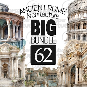 GRAN PAQUETE de imágenes prediseñadas de arquitectura romana antigua: Coliseo, baños, edificios y columnas para álbumes de recortes, diarios basura y manualidades con papel