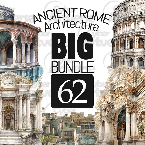 BIG BUNDLE Ancient Roman Architecture Clipart Set - Colosseum, Baths, Buildings & Column for Scrapbooking, Junk Journaling, and Paper Crafts