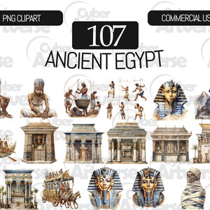 Ancient Egypt Watercolor Clipart Set: Pyramids, Pharaohs (107 PNG Files ...