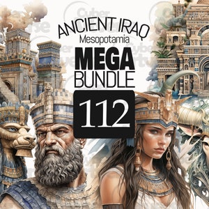 MEGA BUNDLE Mesopotamia Acuarela Clipart Set - Antiguo Irak, Babilonia, Líderes, Cultura para Scrapbooking, Diario basura y Artesanías de papel